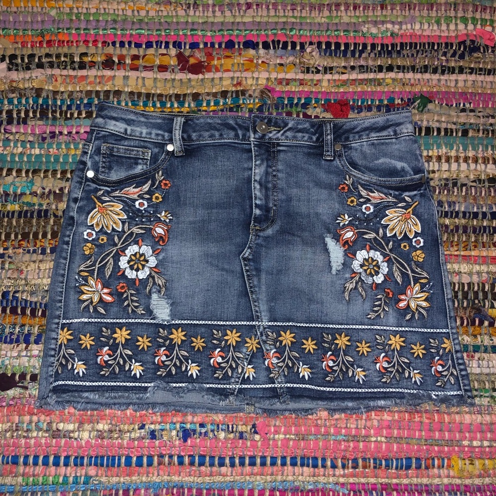 Altar’d State Embroidered Denim Skirt